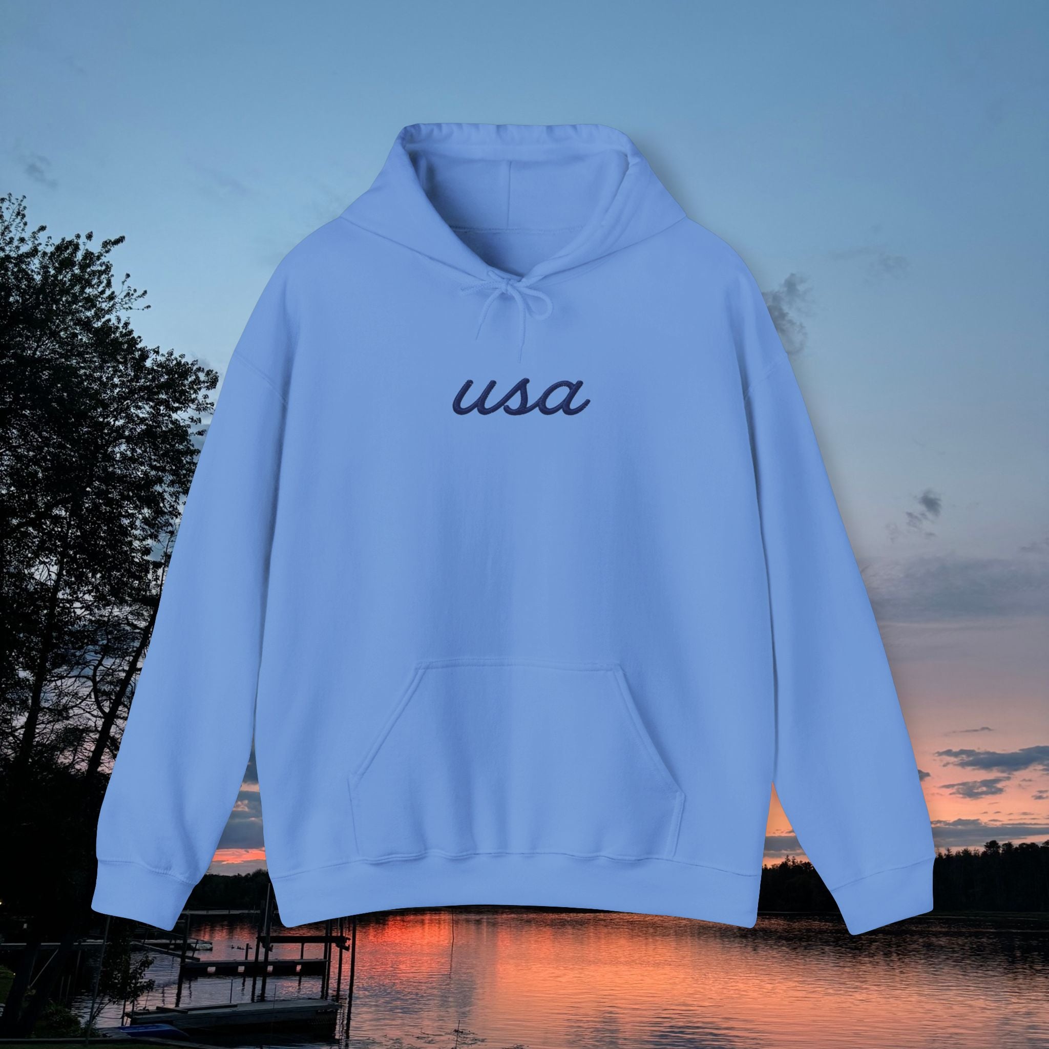 Americana Flag Hoodie- Carolina Blue