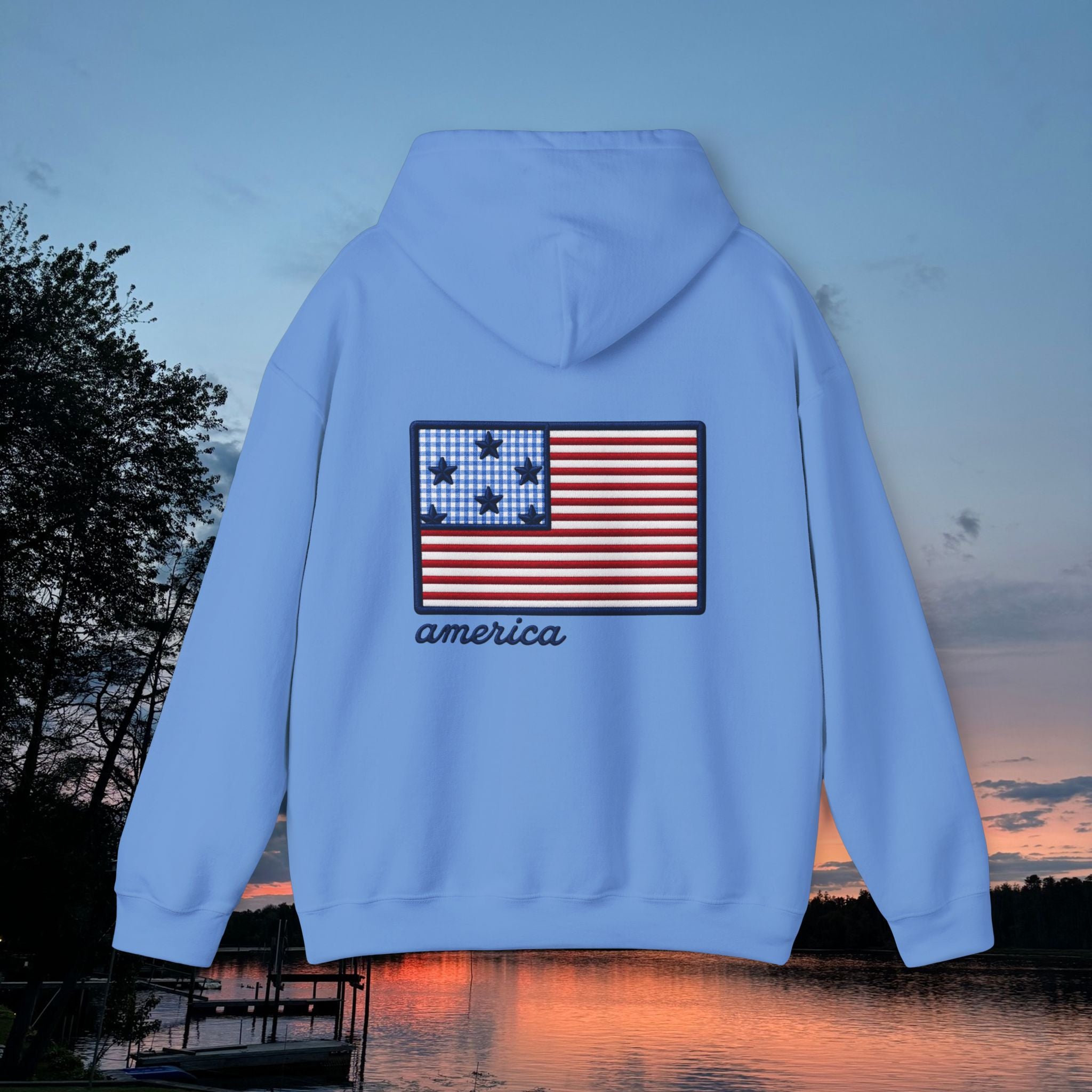 Americana Flag Hoodie- Carolina Blue