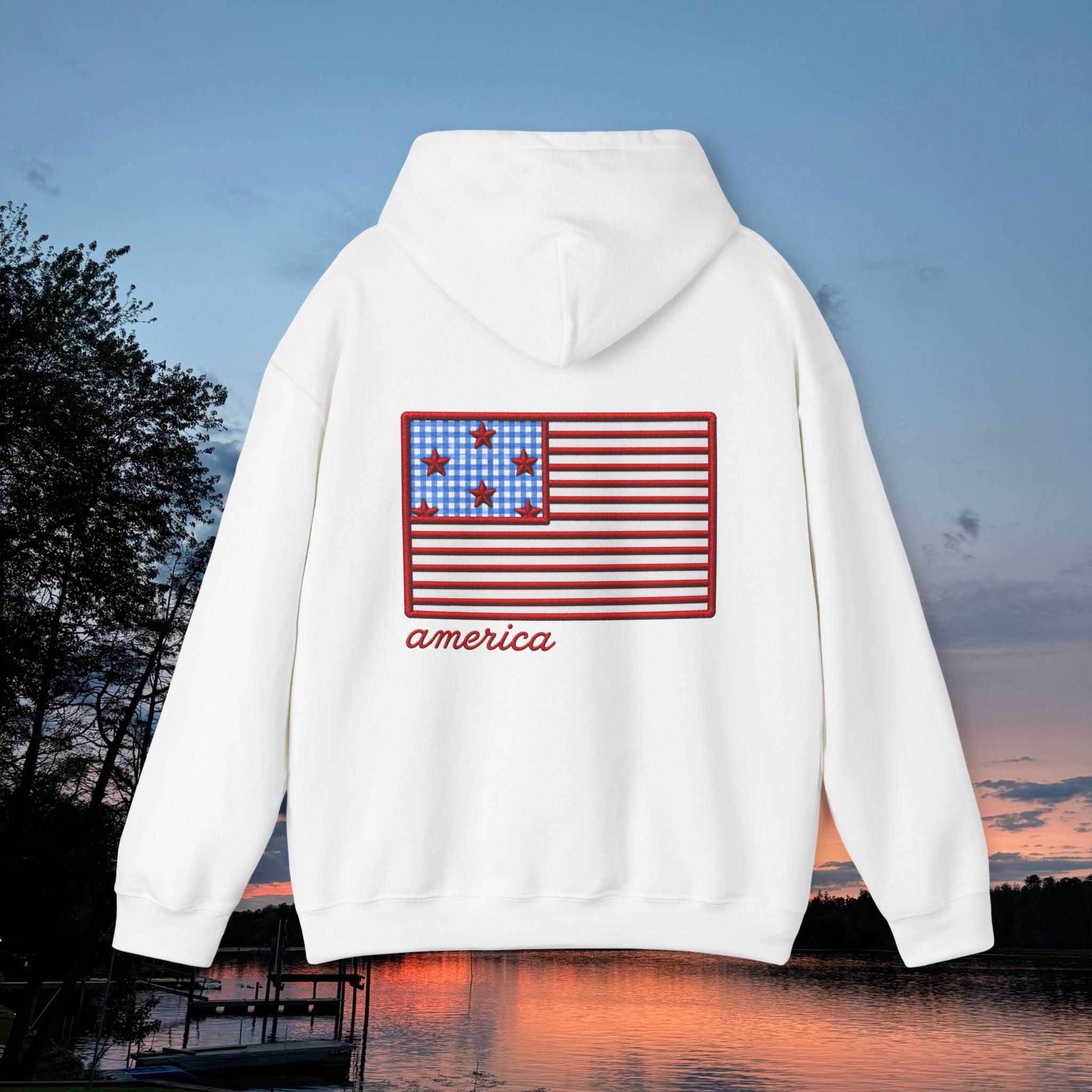 Americana Flag Hoodie- White