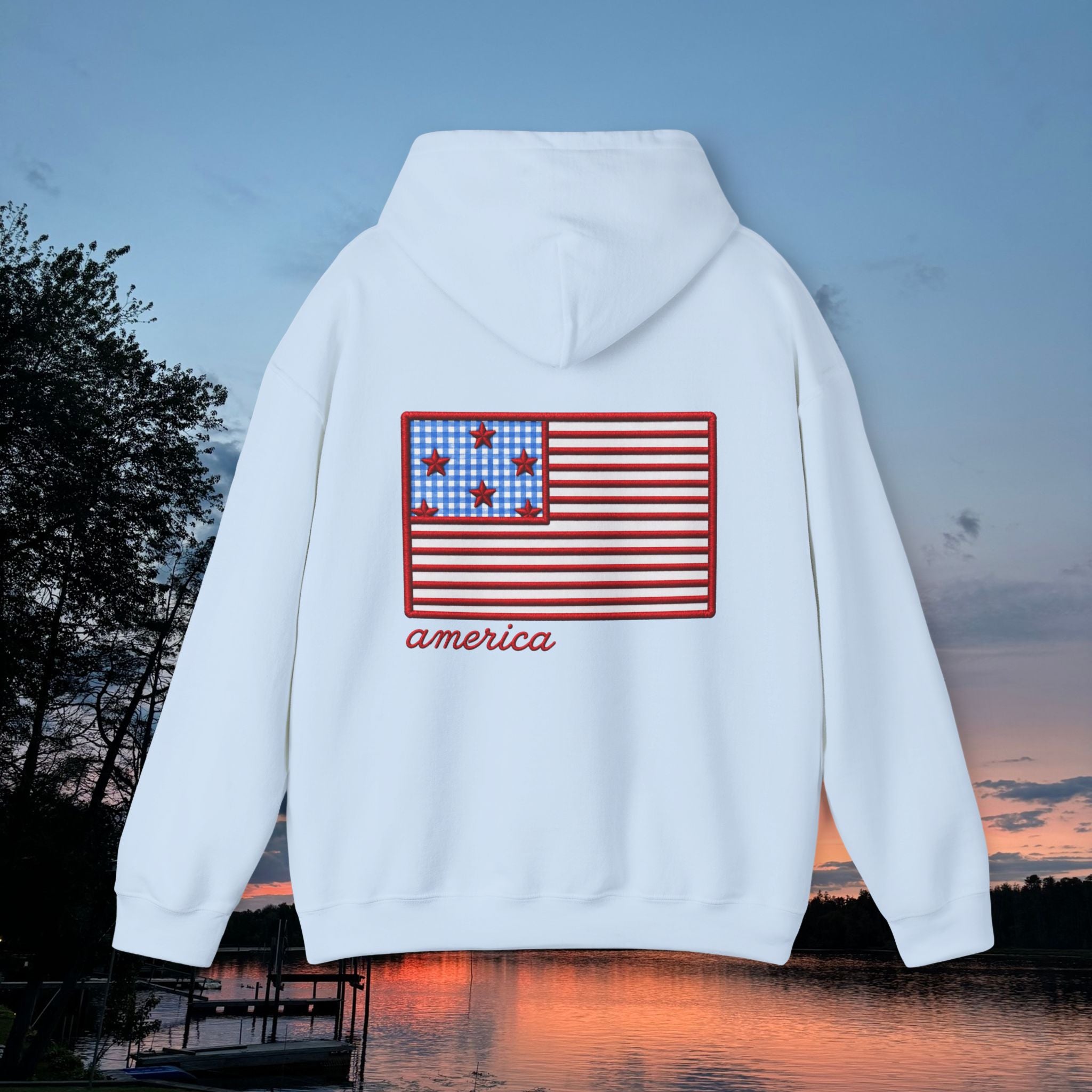 Americana Flag Hoodie- Light Blue